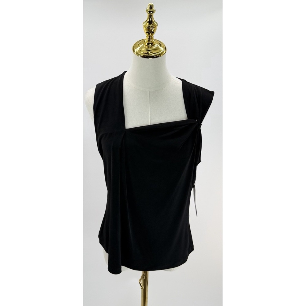 DKNY Women's Asymmetrical Neck Sleeveless Black Business Blouse Top Medium M